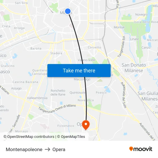 Montenapoleone to Opera map