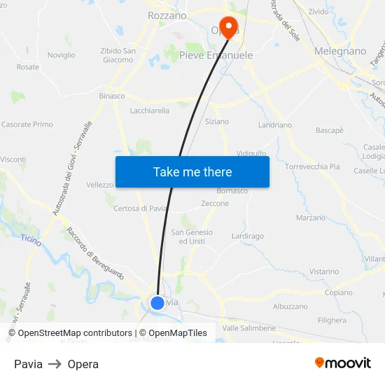 Pavia to Opera map