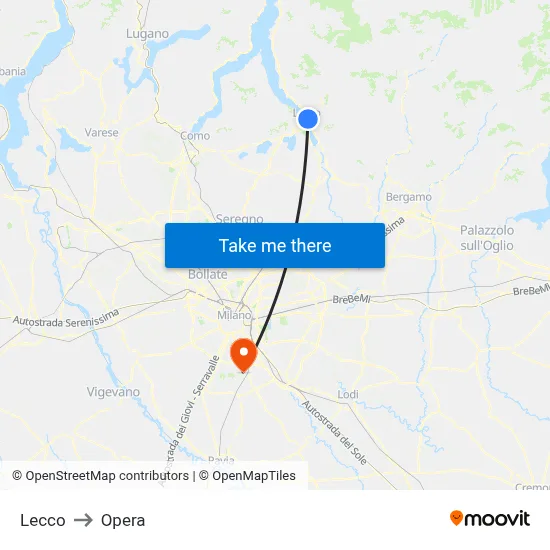 Lecco to Opera map