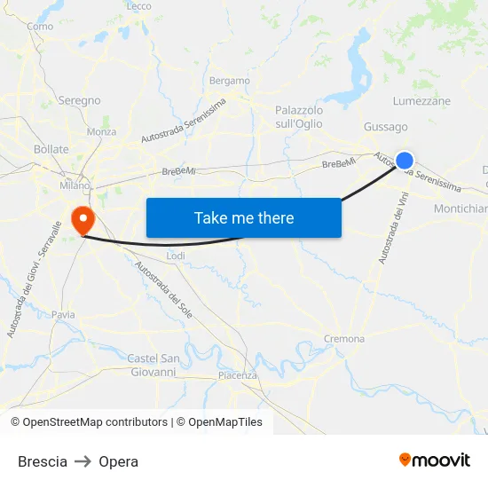 Brescia to Opera map