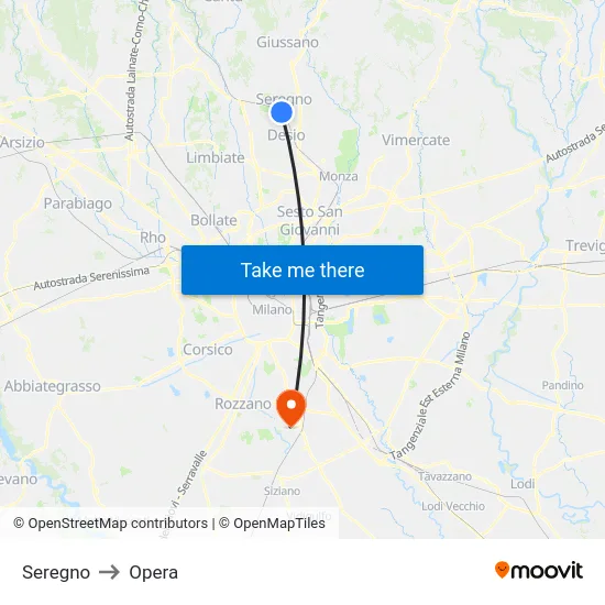 Seregno to Opera map