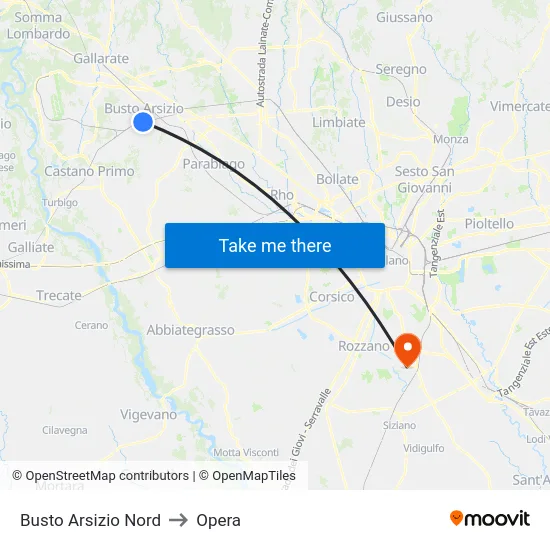 Busto Arsizio Nord to Opera map