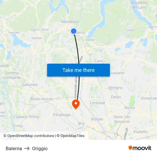 Balerna to Origgio map