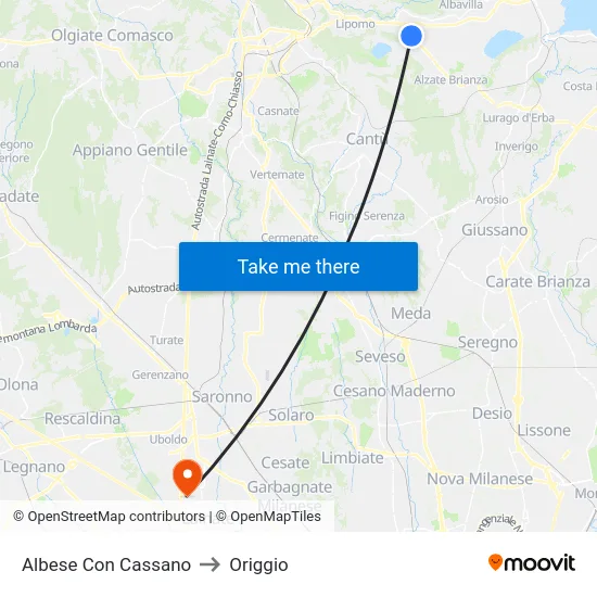 Albese Con Cassano to Origgio map