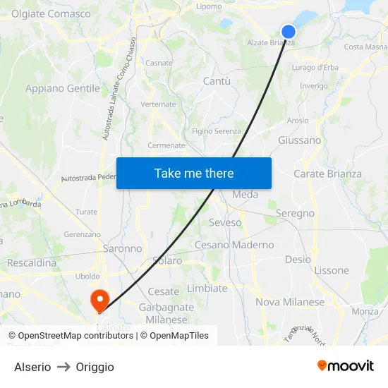 Alserio to Origgio map