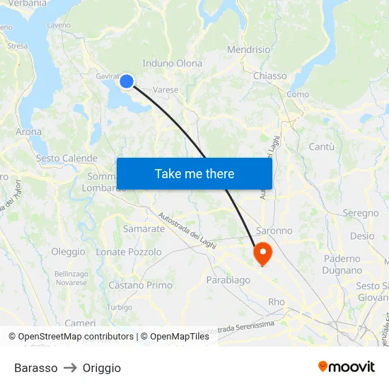 Barasso to Origgio map
