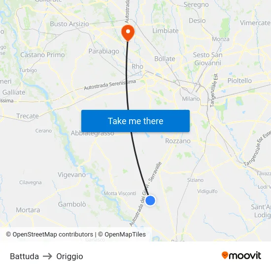 Battuda to Origgio map