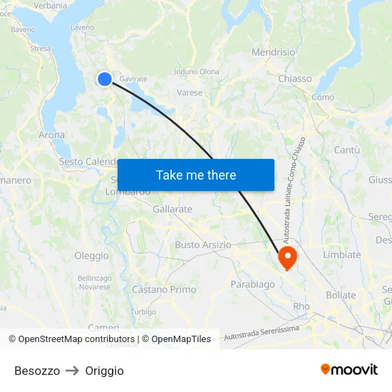Besozzo to Origgio map