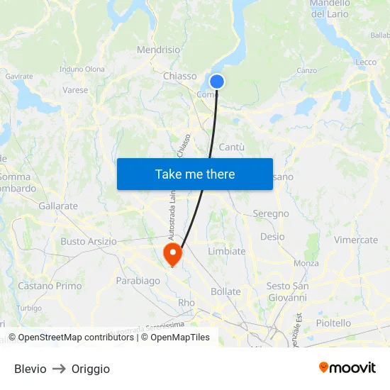 Blevio to Origgio map
