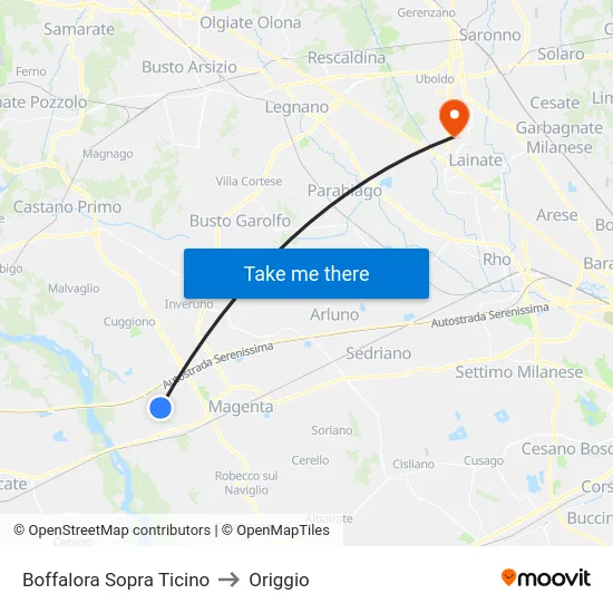 Boffalora Sopra Ticino to Origgio map