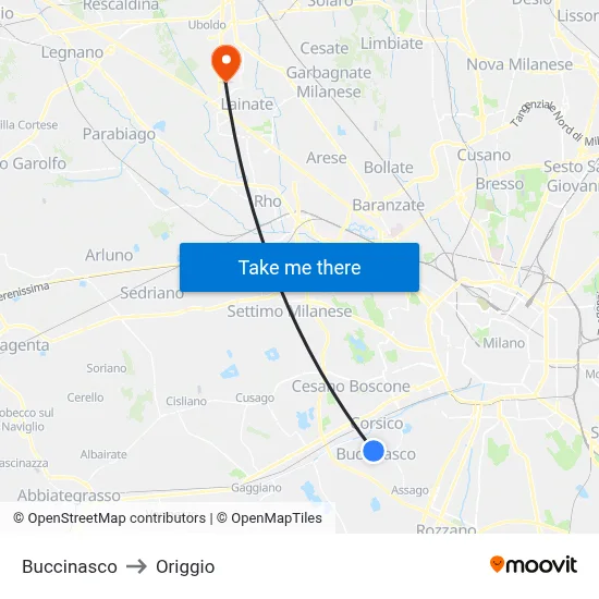 Buccinasco to Origgio map