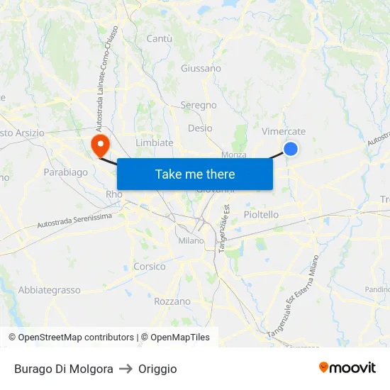 Burago Di Molgora to Origgio map