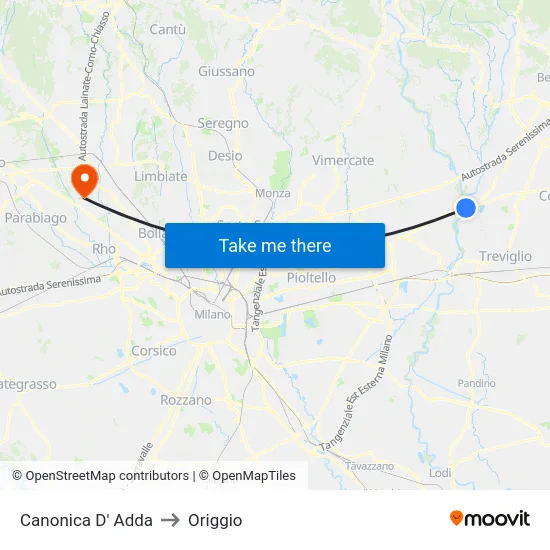 Canonica d'Adda to Origgio map
