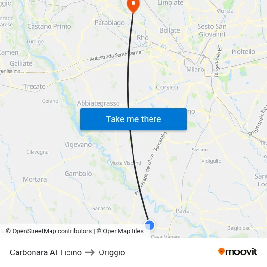 Carbonara Al Ticino to Origgio map
