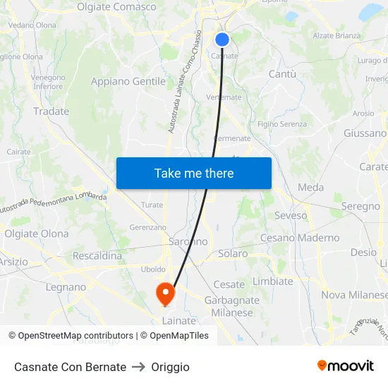 Casnate Con Bernate to Origgio map