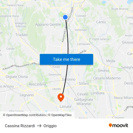Cassina Rizzardi to Origgio map