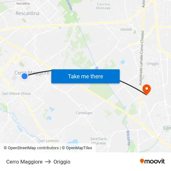 Cerro Maggiore to Origgio map