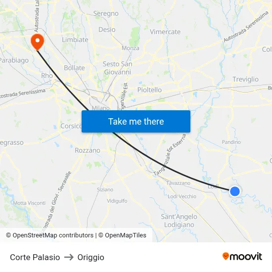 Corte Palasio to Origgio map
