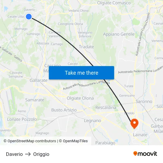 Daverio to Origgio map