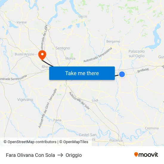 Fara Olivana Con Sola to Origgio map