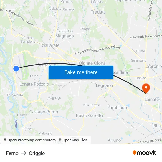 Ferno to Origgio map