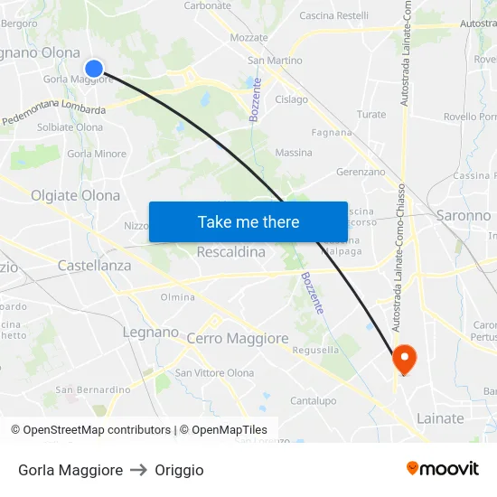 Gorla Maggiore to Origgio map