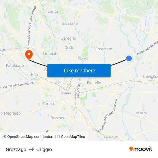 Grezzago to Origgio map