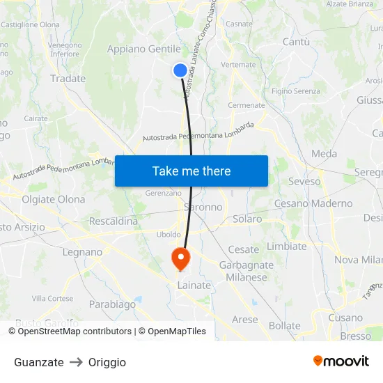 Guanzate to Origgio map