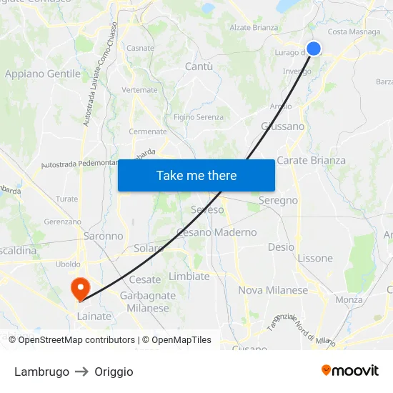 Lambrugo to Origgio map