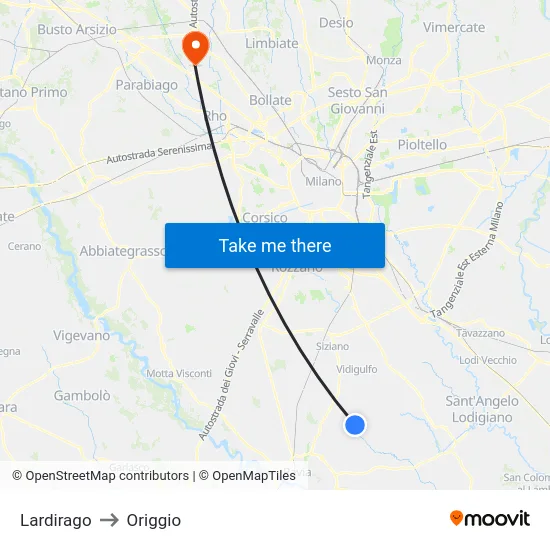 Lardirago to Origgio map