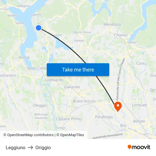 Leggiuno to Origgio map