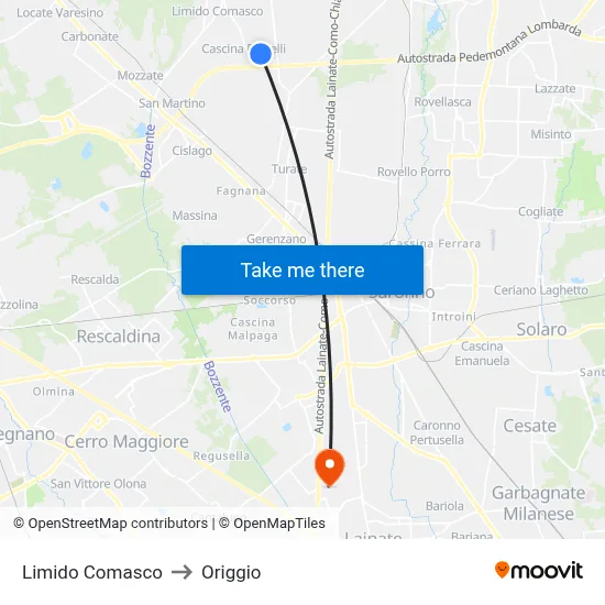 Limido Comasco to Origgio map