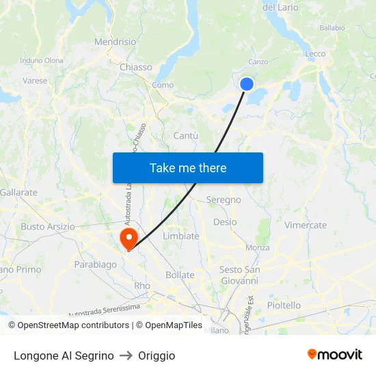 Longone Al Segrino to Origgio map