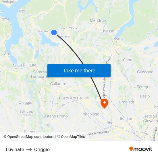 Luvinate to Origgio map