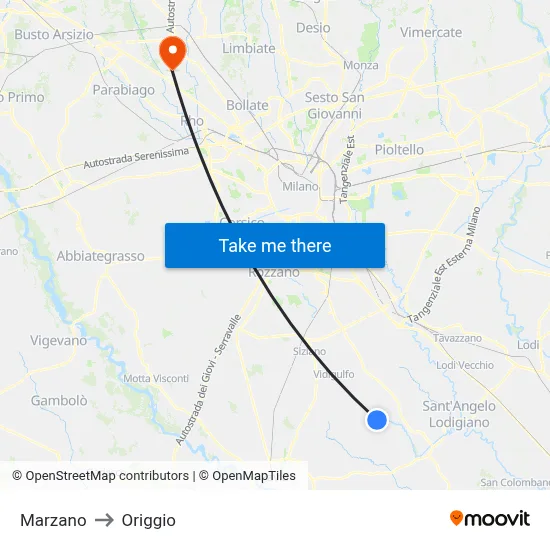 Marzano to Origgio map