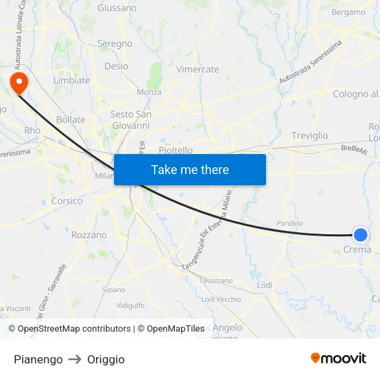 Pianengo to Origgio map