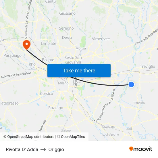 Rivolta D' Adda to Origgio map