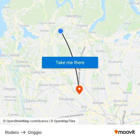 Rodero to Origgio map