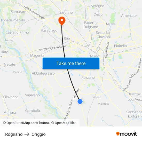 Rognano to Origgio map