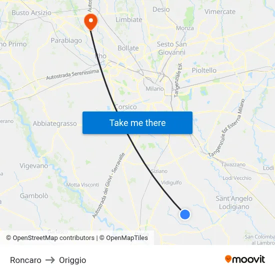 Roncaro to Origgio map