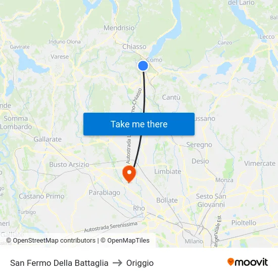 San Fermo Della Battaglia to Origgio map