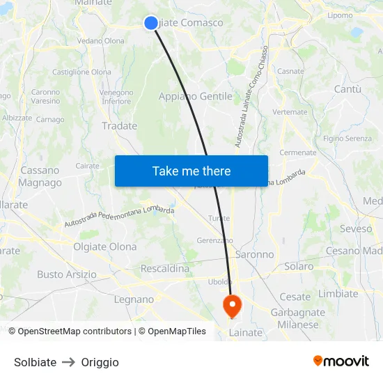 Solbiate to Origgio map