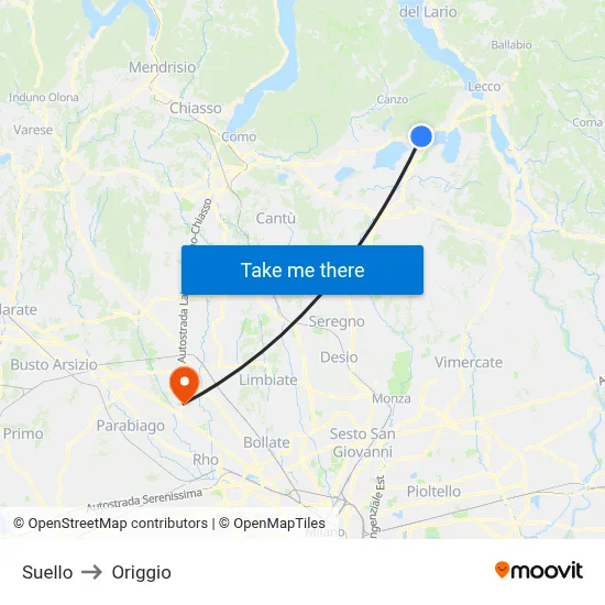 Suello to Origgio map