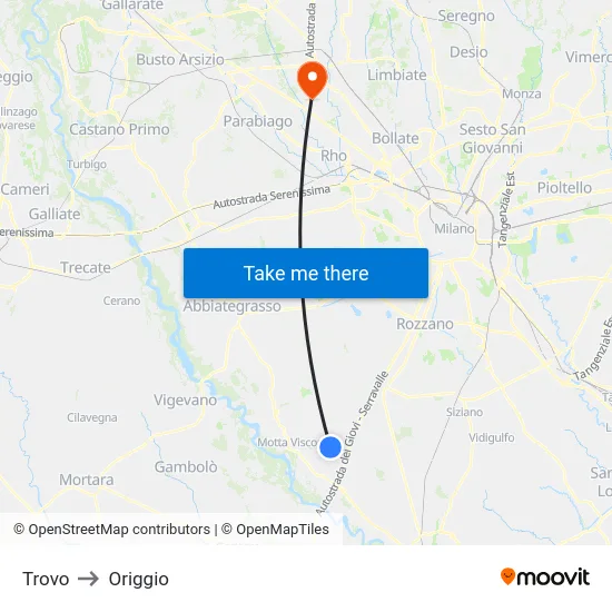 Trovo to Origgio map