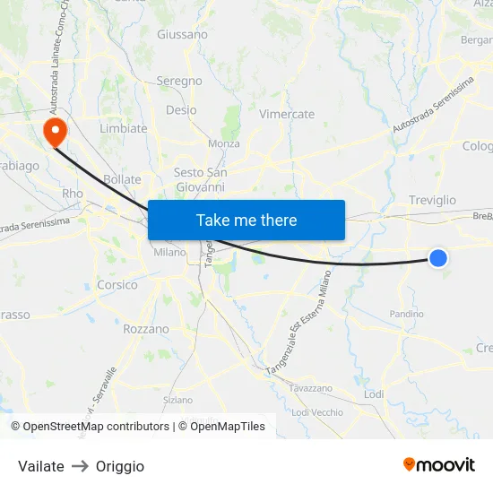Vailate to Origgio map