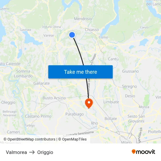 Valmorea to Origgio map