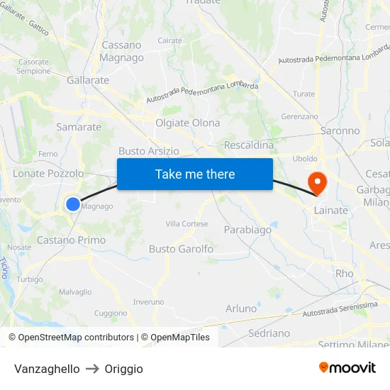 Vanzaghello to Origgio map