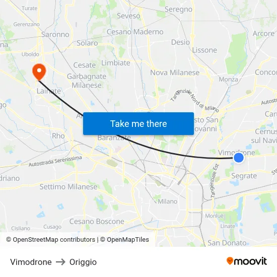 Vimodrone to Origgio map