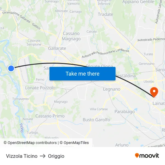 Vizzola Ticino to Origgio map