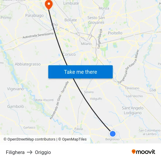 Filighera to Origgio map